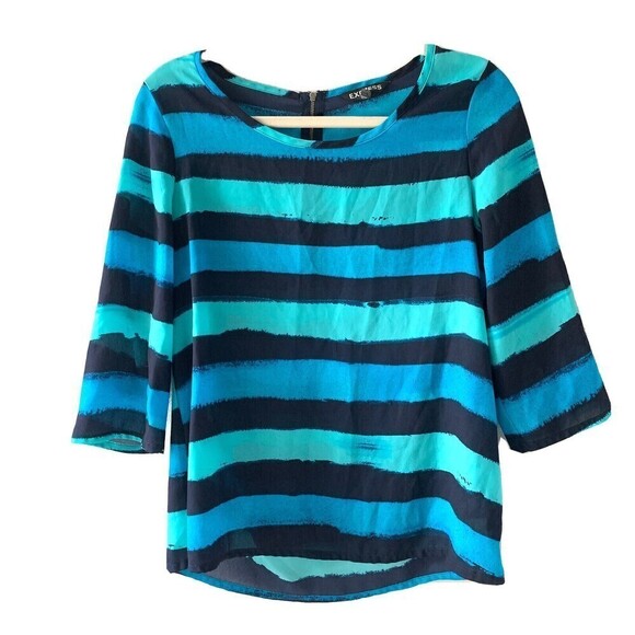 EXPRESS Womens Size Small Blue Multicolor Stripe Blouse - Picture 1 of 5